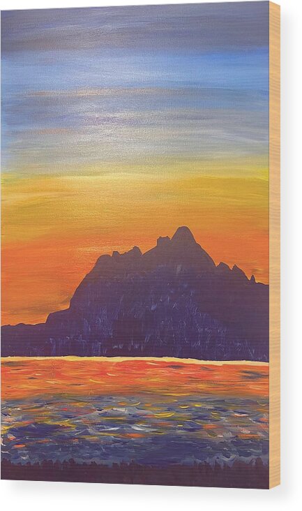 Sunset Wood Print featuring the painting Sunset on Abiquiu Lake by Christina Wedberg