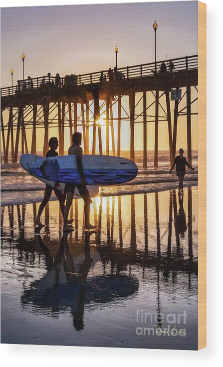 Beach Wood Print featuring the photograph Sunset Silhouette at Oceanside Pier by David Levin