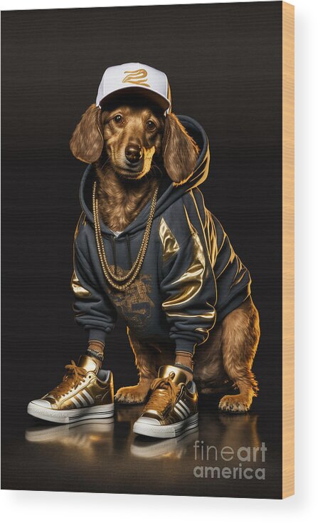 'sup Dawgg Dachshund Wood Print featuring the mixed media 'Sup Dawgg Dachshund by Jay Schankman