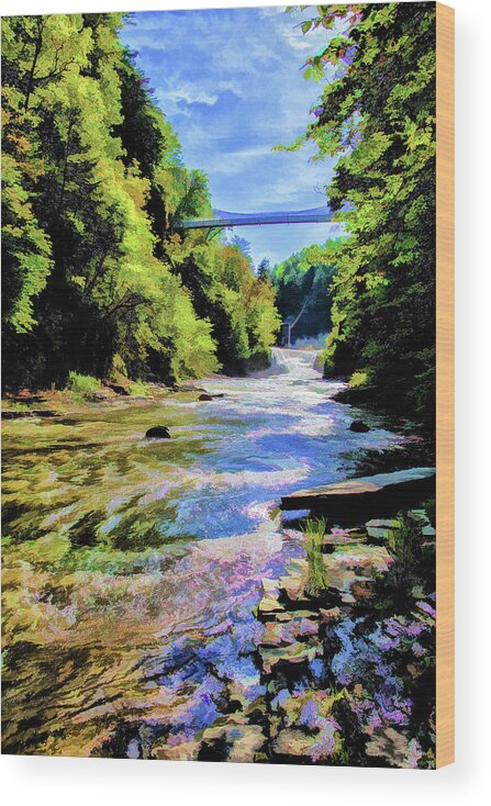 Impressionist Wood Print featuring the photograph Suspension Bridge at Cornell by Monroe Payne