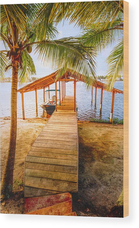 African Wood Print featuring the photograph Swaying Palms Over the Dock by Debra and Dave Vanderlaan