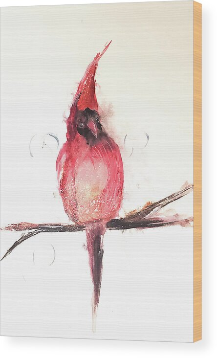 Swirly Wood Print featuring the painting Swirly Cardinal by Lisa Kaiser