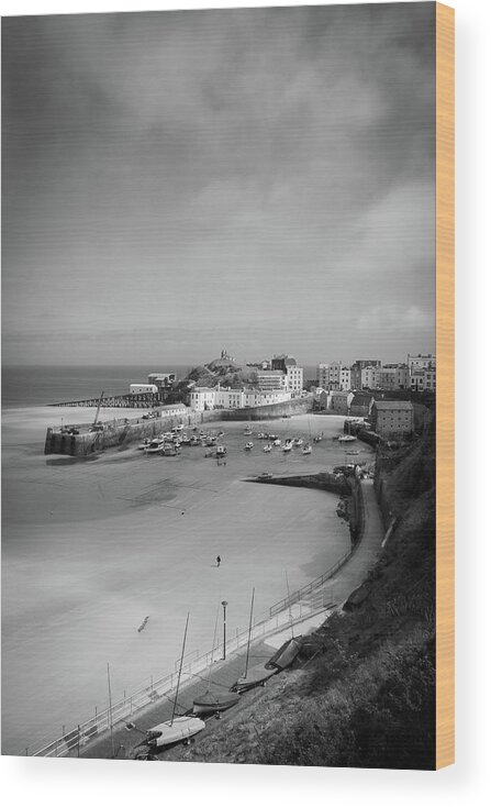 Bay Wood Print featuring the photograph Tenby harbour at low tide, by Seeables Visual Arts