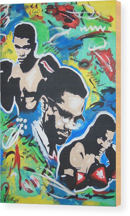 Muhammad Ali Wood Print featuring the painting The 3 Ms by Antonio Moore