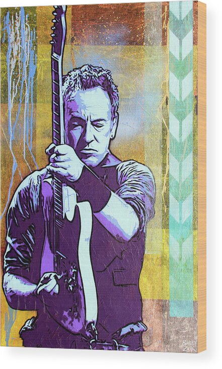 Bruce Springsteen Wood Print featuring the painting The Boss by Bobby Zeik