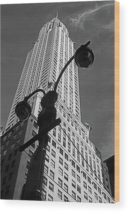 The Chrysler Building With A Lamppost Nyc Wood Print featuring the photograph the Chrysler building with a lamppost NYC by Habib Ayat