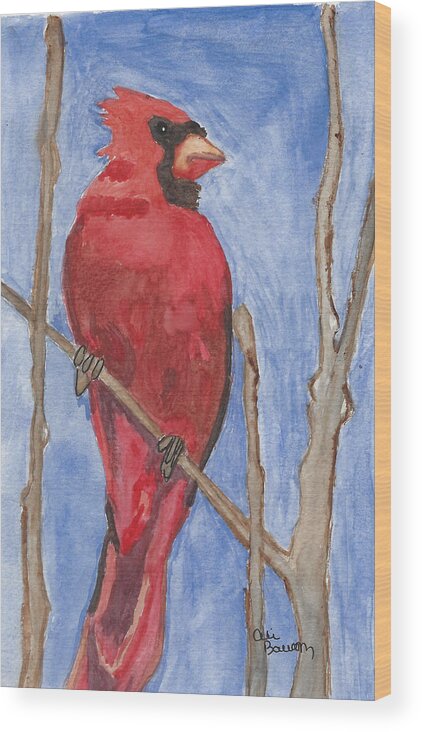 Cardinal Wood Print featuring the painting Red Watercolor Cardinal -The Emperor by Ali Baucom