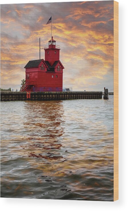 Lighthouse Wood Print featuring the photograph The Holland Harbor Lighthouse by Debra and Dave Vanderlaan