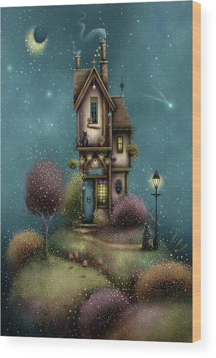 Magic House Wood Print featuring the painting The House of a Thousand Stars by Joe Gilronan
