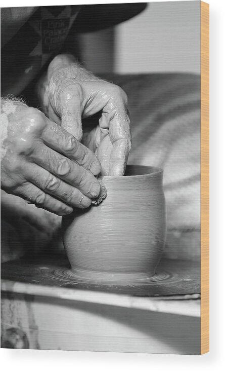 Ceramic Wood Print featuring the photograph The Potter's Hands bw by Lens Art Photography By Larry Trager