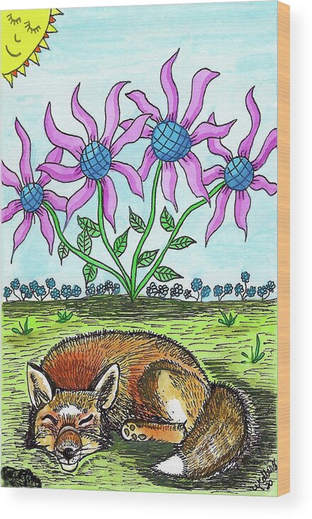 Fox Wood Print featuring the painting The Sleeping Fox by Christina Wedberg