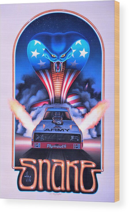 Nhra Funny Car Don Prudhomme Wood Print featuring the painting The Snake by Kenny Youngblood