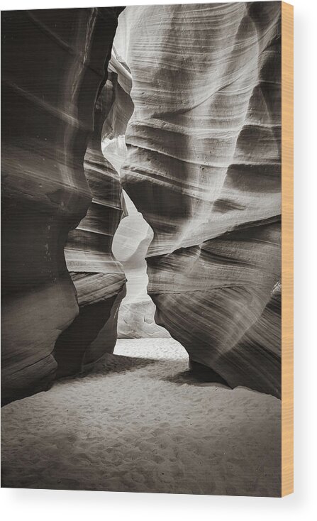 Antelope Canyon Wood Print featuring the photograph The Torch Flame of Antelope Canyon in Sepia by Gregory Ballos