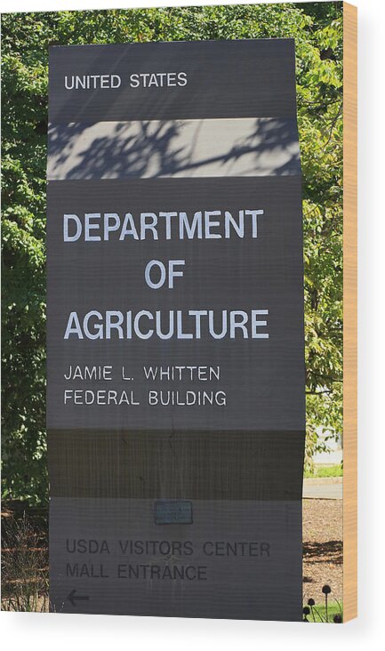 Outdoors Wood Print featuring the photograph The US Department of Agriculture building Sign - Washington DC, USA. by Hisham Ibrahim