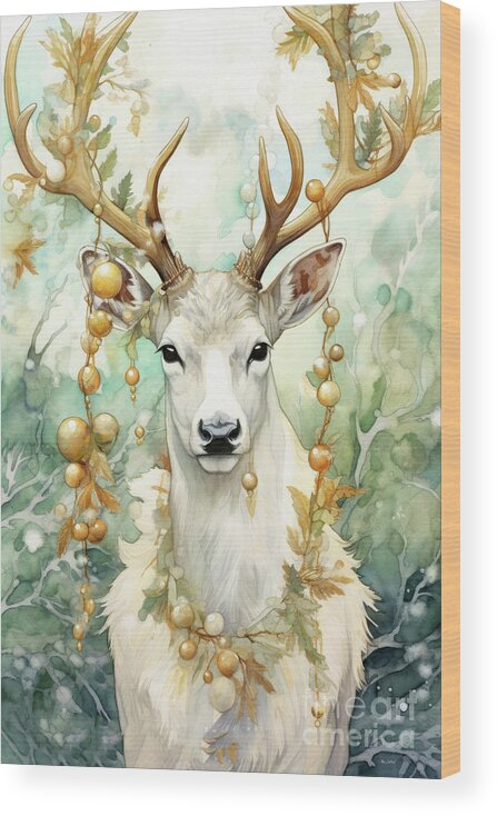 #faaadwordsbest Wood Print featuring the painting The White Christmas Deer by Tina LeCour
