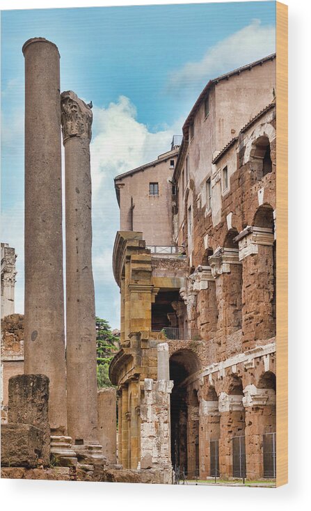 Rome Wood Print featuring the photograph Theatre of Marcellus by Fabrizio Troiani