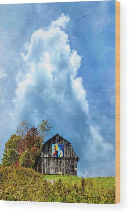 Virginia Wood Print featuring the photograph Three Birds Farm Barn Clouds by Debra and Dave Vanderlaan