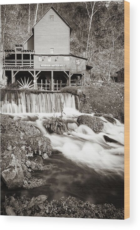 Sepia Wood Print featuring the photograph Timeless Charm Of Old Hodgson Mill - Sepia Edition by Gregory Ballos