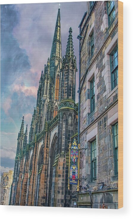 City Of Edinburgh Scotland Wood Print featuring the digital art Tolbooth Kirk Church, Edinburgh by SnapHappy Photos