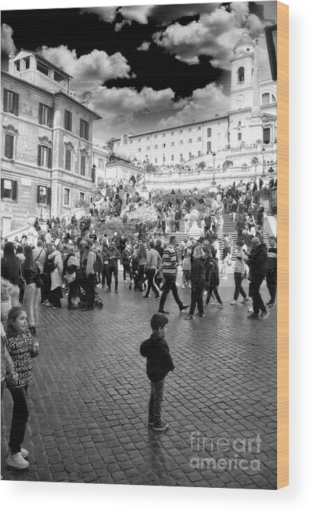 Trinita Dei Monti Wood Print featuring the photograph Tourists and locals on the Spanish Steps at Piazza Di Spagna in Rome by Stefano Senise