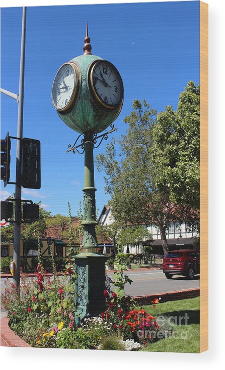 Town Clock Wood Print featuring the photograph Town Clock Solvang California by Colleen Cornelius