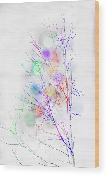 Tree Wood Print featuring the digital art Christmas Lights and a Skeleton Tree by Kathy Paynter