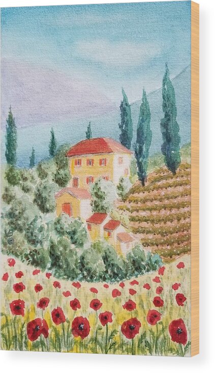 Vera Smith Wood Print featuring the painting Tuscan Hills by Vera Smith
