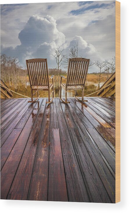 Clouds Wood Print featuring the photograph Two Chairs after the Rain by Debra and Dave Vanderlaan