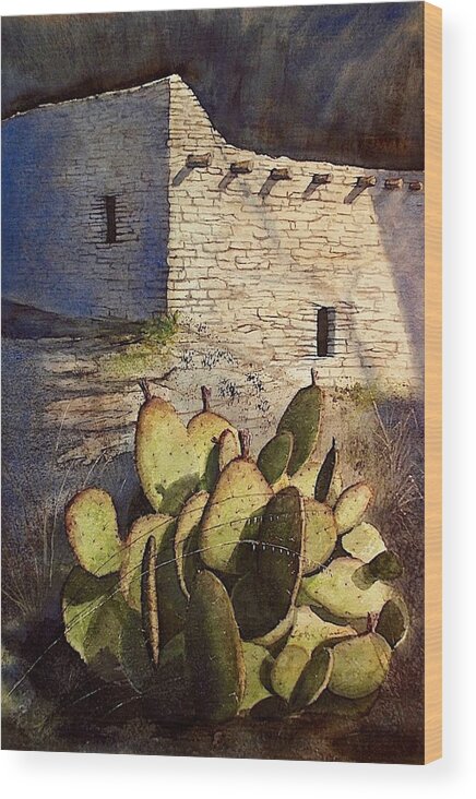 The Gila Cliff Dwellings National Monument In New Mexico Gila Wilderness. Fabulous! Wood Print featuring the painting Under The Cliff by John Glass