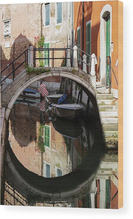 Venice Wood Print featuring the photograph Venice Bridge Reflections by Melanie Alexandra Price