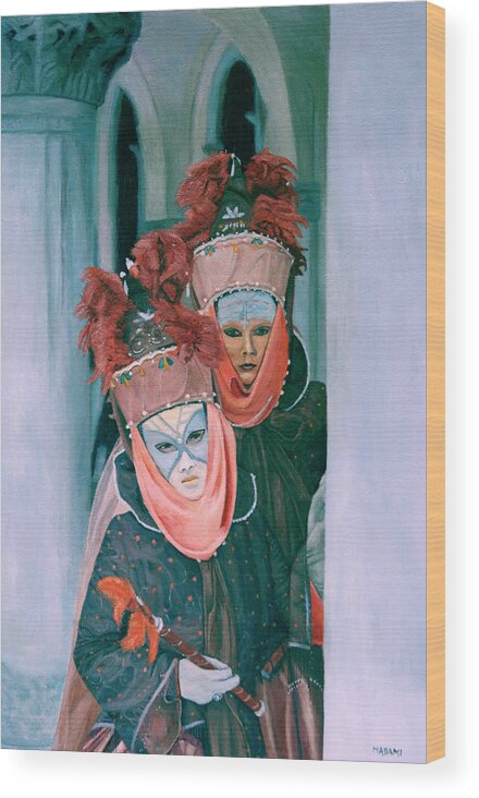 Venice Wood Print featuring the painting Venice carnival by Masami Iida