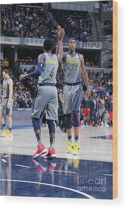 Myles Turner Wood Print featuring the photograph Victor Oladipo and Myles Turner by Ron Hoskins