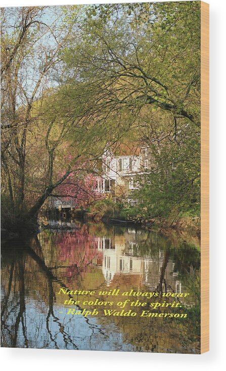 2019 Spring Tappan & Piermont Wood Print featuring the photograph View across the pond Inspirational by Laurie Lago Rispoli