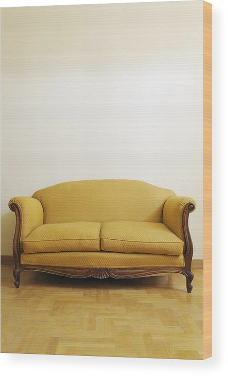 19th Century Style Wood Print featuring the photograph Vintage Yellow Sofa. Copy Space by Lisa-Blue