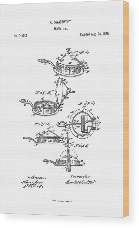 Waffle Iron Wood Print featuring the photograph Waffle Iron Patent Drawings by Bill Swartwout