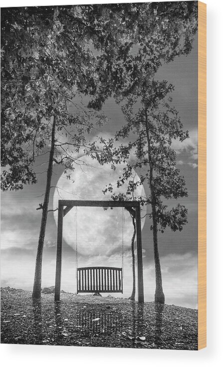 Carolina Wood Print featuring the photograph Waiting for You in the Moonlight Black and White by Debra and Dave Vanderlaan