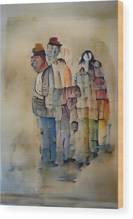 Line Wood Print featuring the painting Waiting On Line Abstract Watercolor by David Dehner