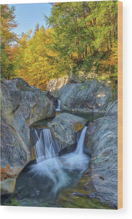 Warren Falls Wood Print featuring the photograph Warren Falls Vermont Route 100 by Juergen Roth