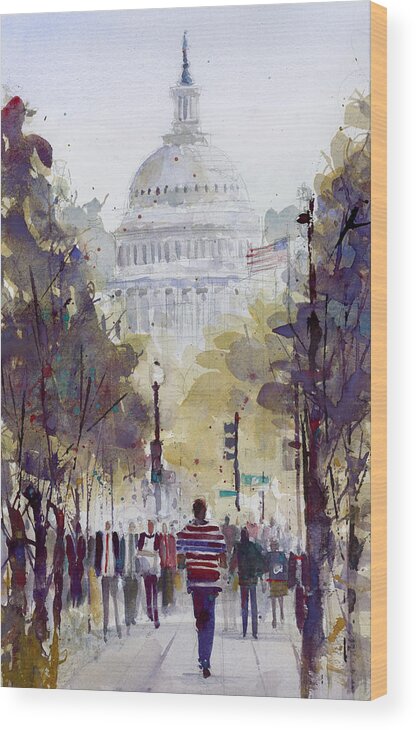 Usa Wood Print featuring the painting Washington DC - The Capital by Dorrie Rifkin