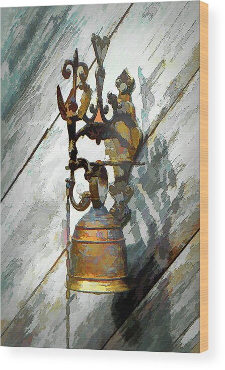Door Bell Wood Print featuring the photograph Weathered Brass Bell by Jerry Griffin