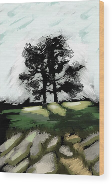 Landscape Wood Print featuring the painting Wedding Oaks by Catharine Gallagher
