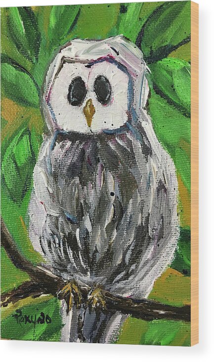 Owl Wood Print featuring the painting White Owl in Foilage by Roxy Rich