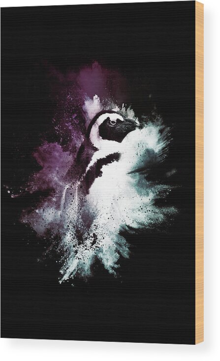 Fine Art Wood Print featuring the mixed media Wild Explosion Collection - The Pinguin by Philippe HUGONNARD