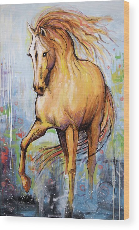 Horse Wood Print featuring the painting Wild Stallion by Amy Giacomelli