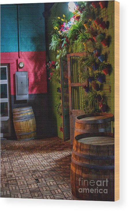  Wood Print featuring the photograph Wine Barrels in the Night by Rodney Lee Williams