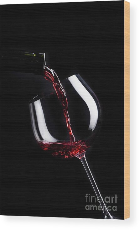 Wine Wood Print featuring the photograph Wine glass on black by Jelena Jovanovic