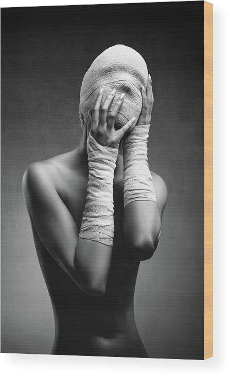 Woman Wood Print featuring the photograph Woman in bandages by Johan Swanepoel