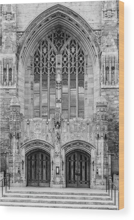 Yale Wood Print featuring the photograph Yale University Sterling Library III BW by Susan Candelario