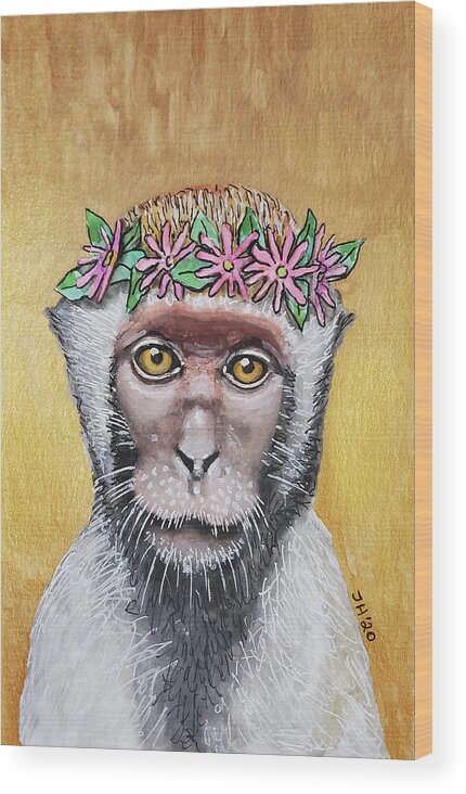 Monkey Wood Print featuring the painting Year of the Monkey by Jean Haynes