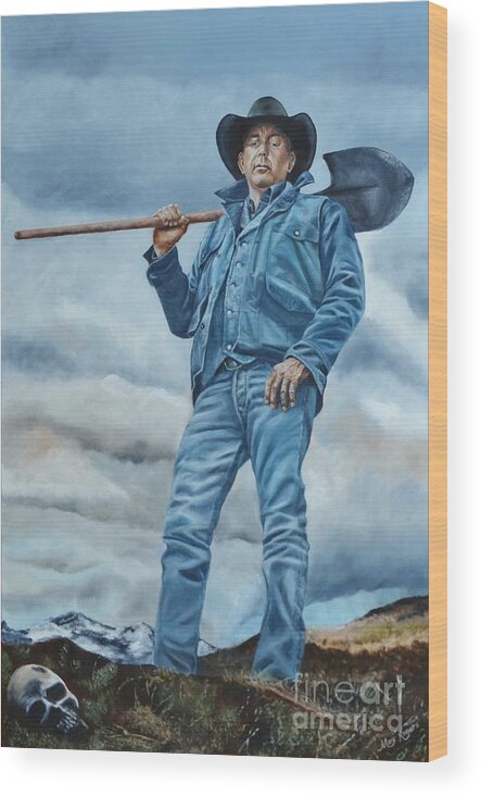 Yellowstone Wood Print featuring the painting John Dutton Yellowstone by Mary Rogers